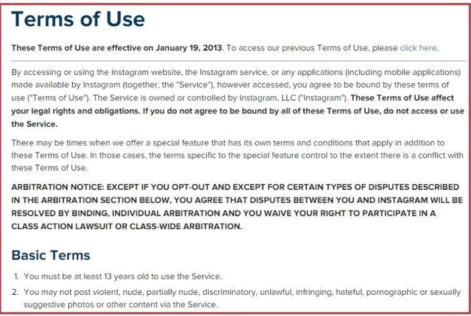 Terms of use agreement